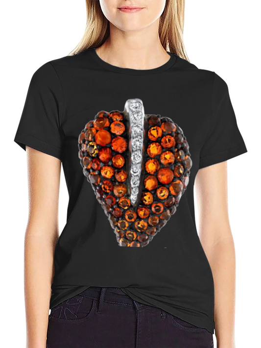 Camiseta Negra con Adorno de Joya Naranja y Blanca