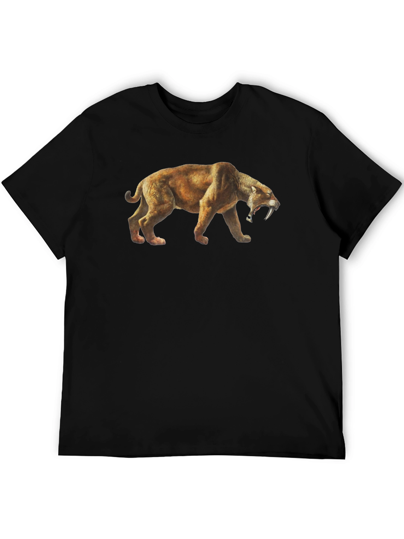 Camiseta Negra con Diseño de Tigre Dientes de Sable