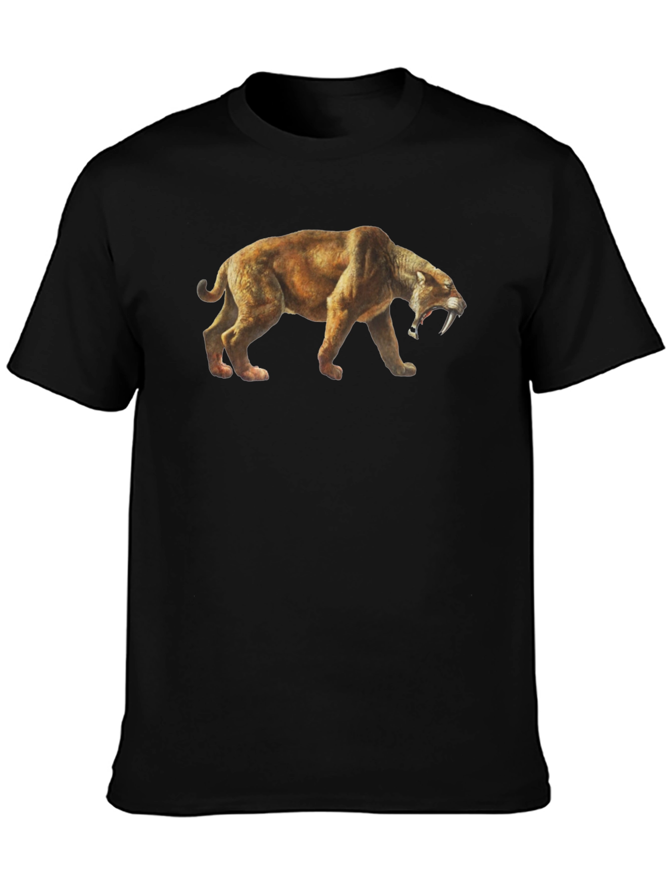 Camiseta Negra con Diseño de Tigre Dientes de Sable