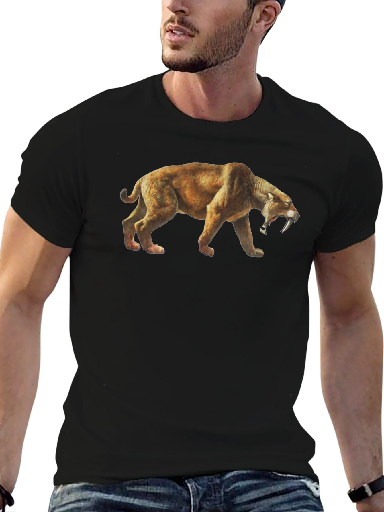 Camiseta Negra con Diseño de Tigre Dientes de Sable