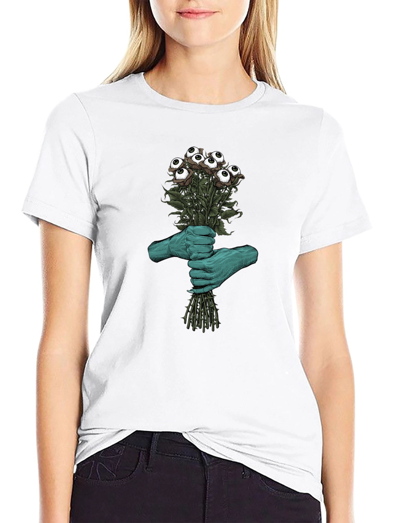 Camiseta Negra con Diseño Floral Ocular
