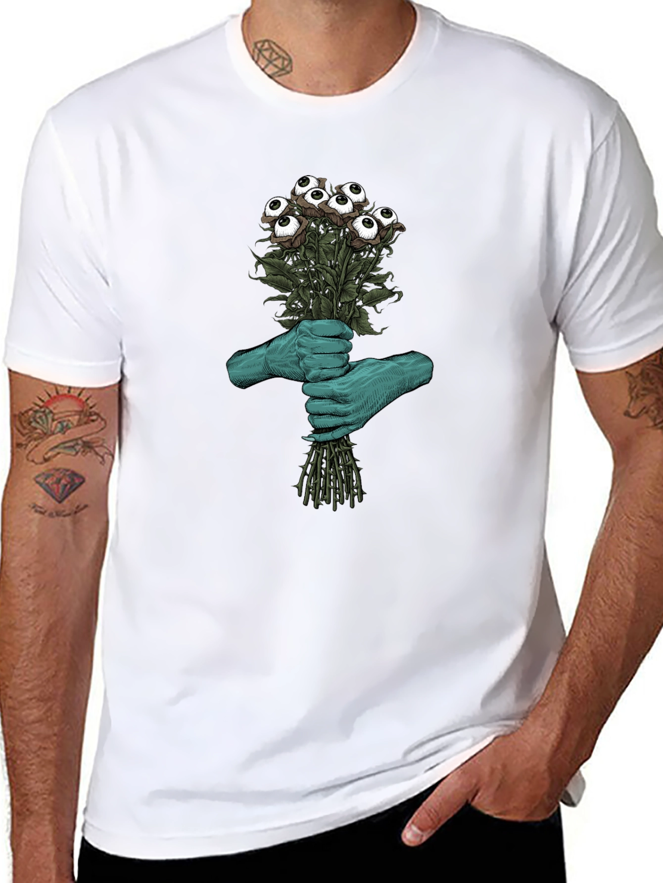 Camiseta Negra con Diseño Floral Ocular