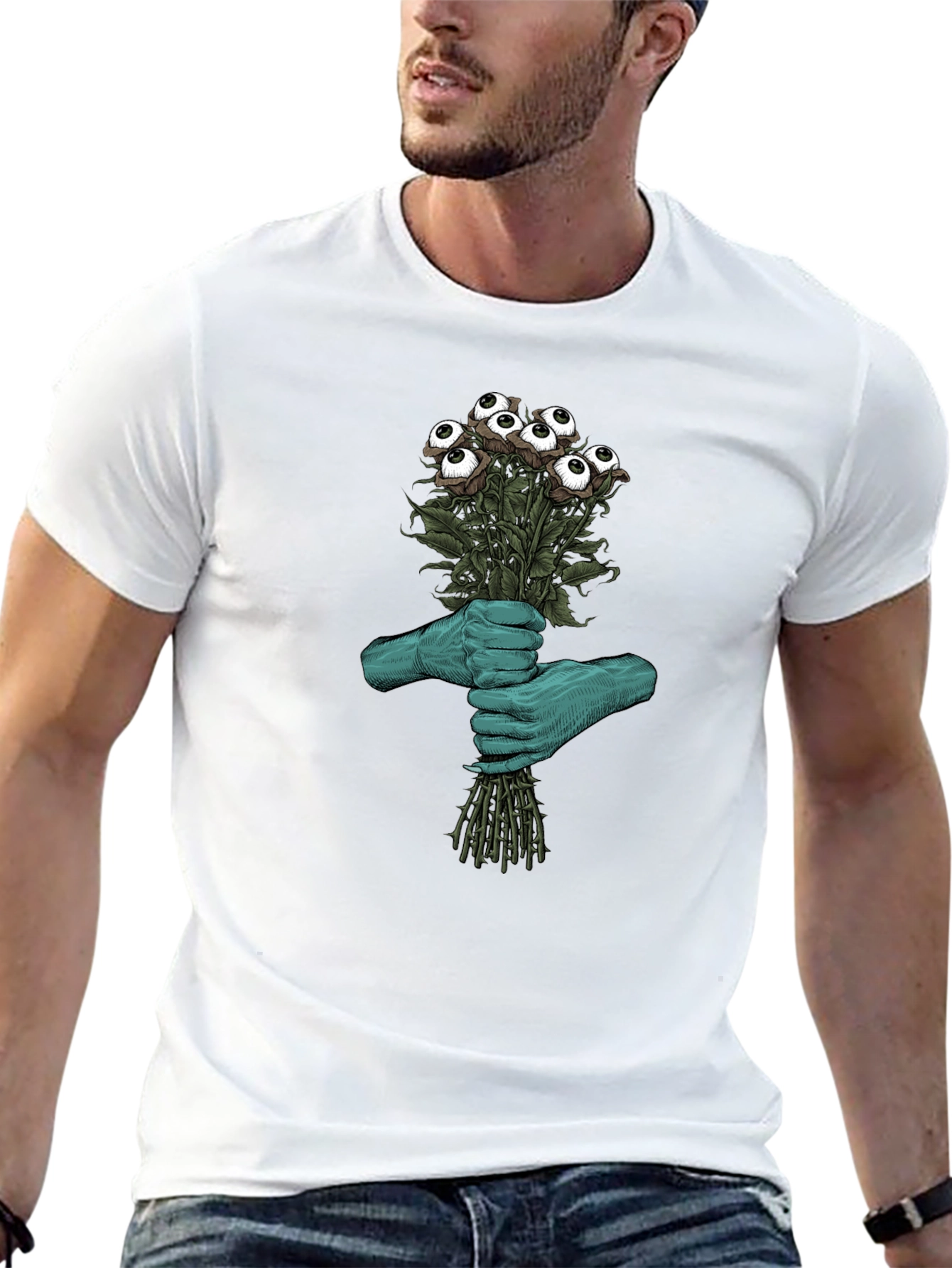 Camiseta Negra con Diseño Floral Ocular
