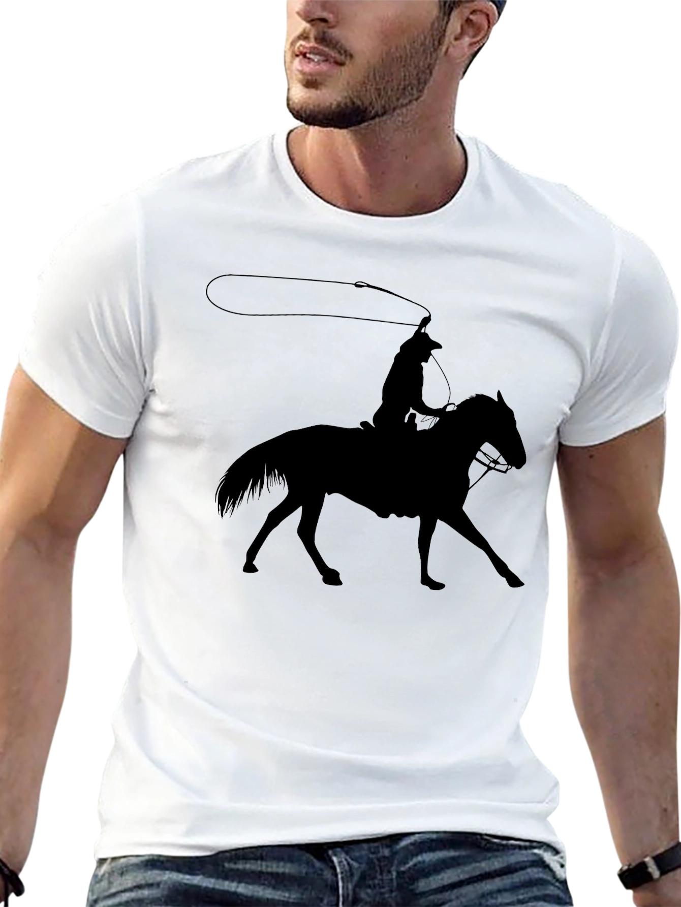 Camiseta Negra Vaquero Silueta