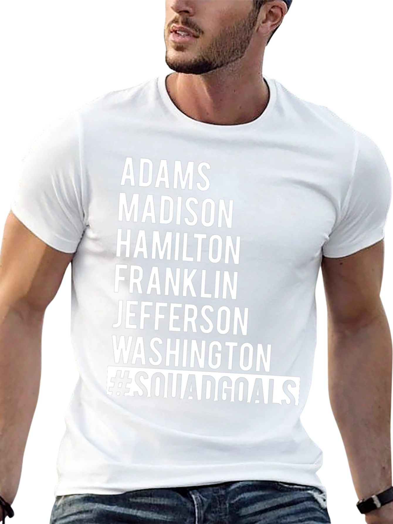 Camiseta Negra #SquadGoals - Adams Madison Hamilton