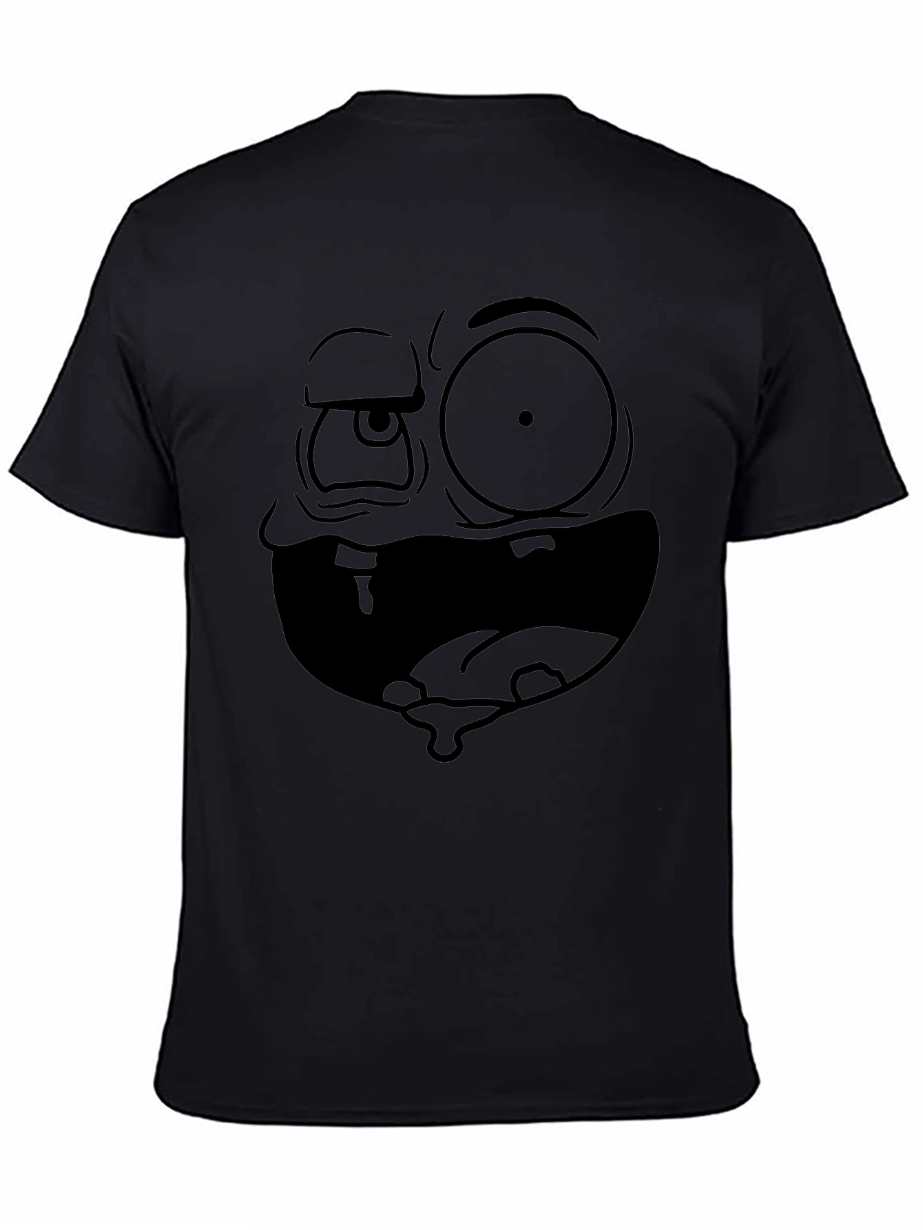 Camiseta Negra Hombre: Cara Dibujo Animado Expresiva