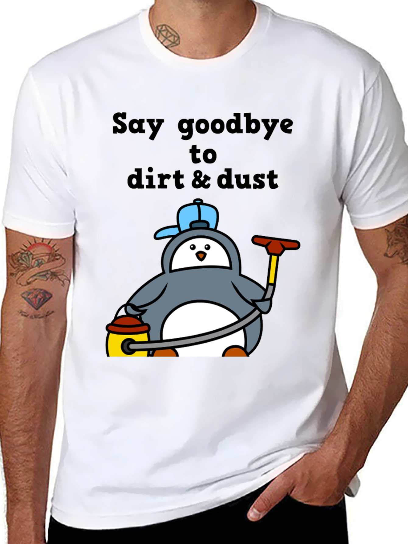 Camiseta Negra con Pingüino Limpiador
