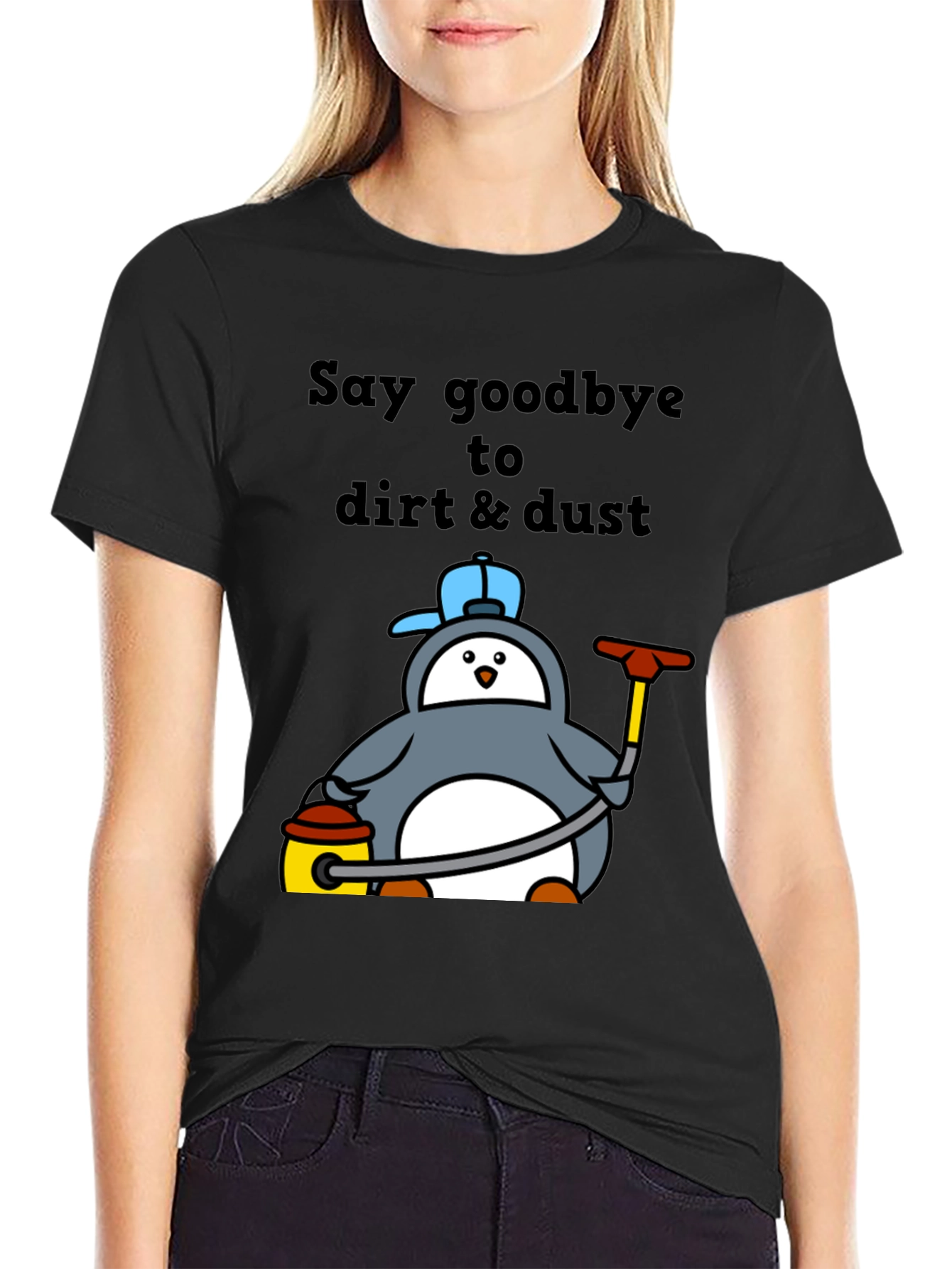 Camiseta Negra con Pingüino Limpiador