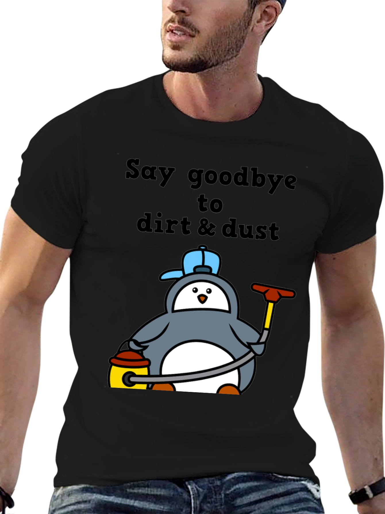 Camiseta Negra con Pingüino Limpiador