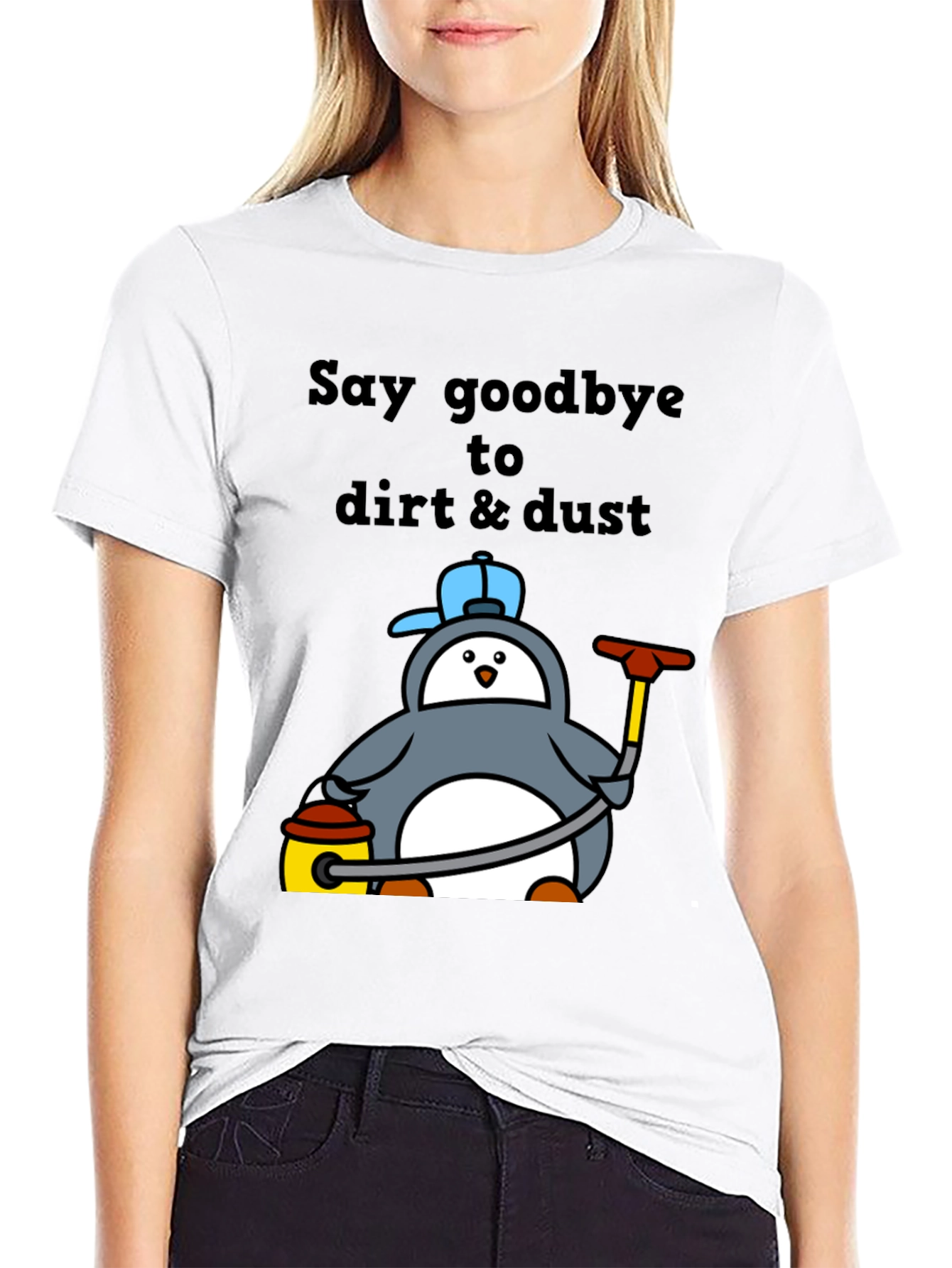 Camiseta Negra con Pingüino Limpiador