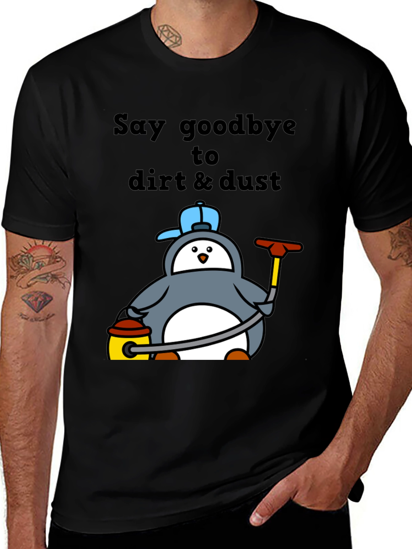 Camiseta Negra con Pingüino Limpiador