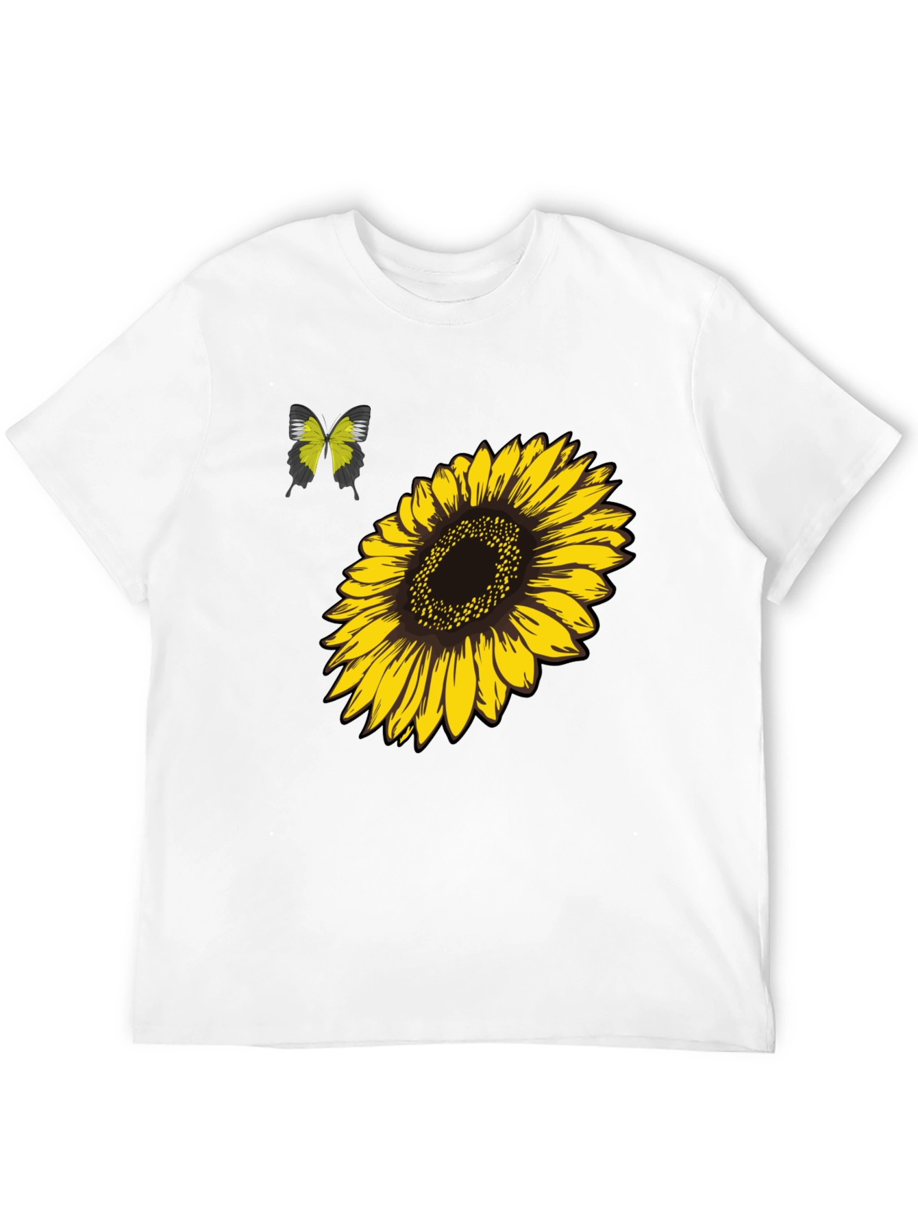 Camiseta Negra Girasol y Mariposa