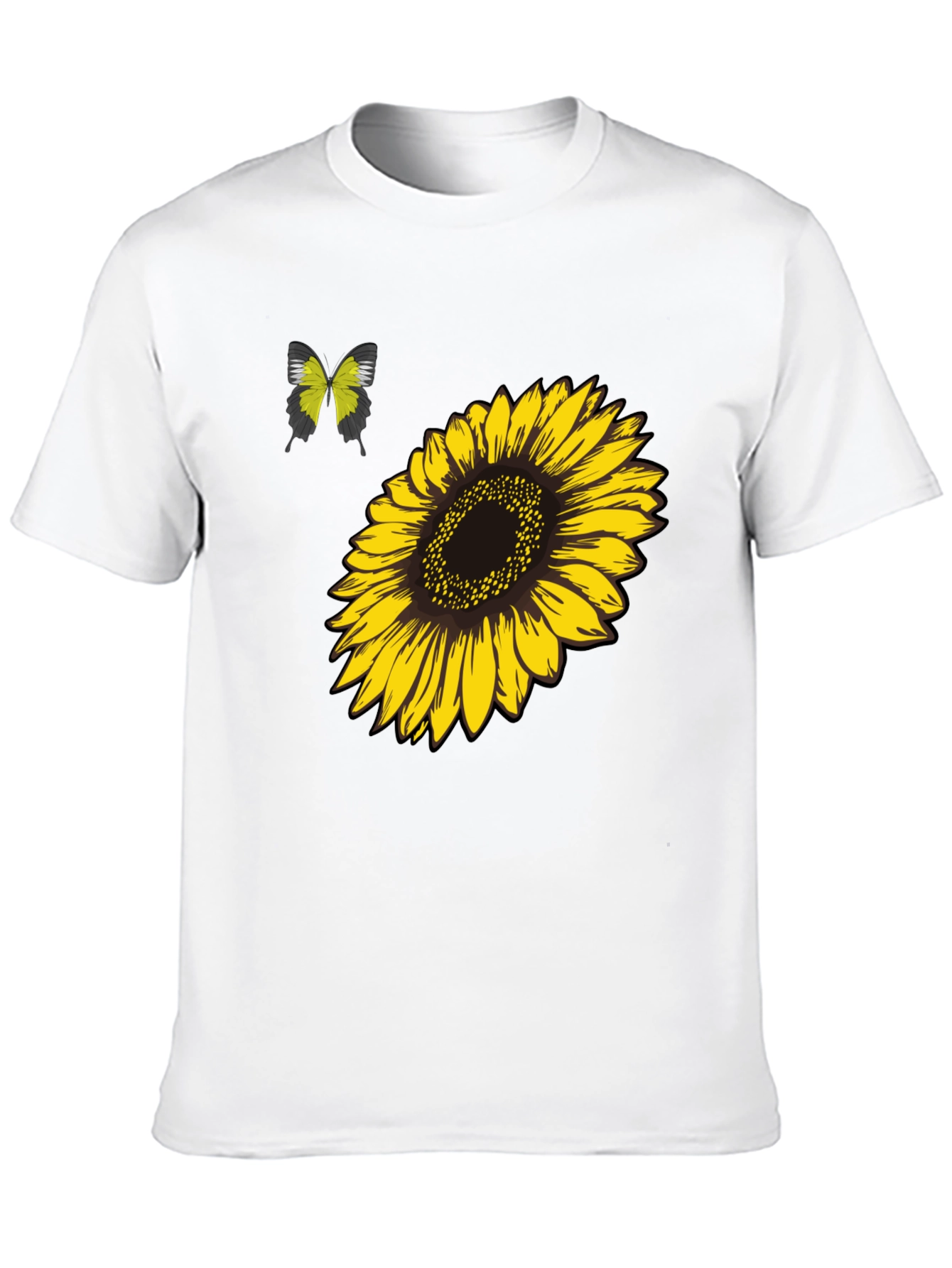 Camiseta Negra Girasol y Mariposa