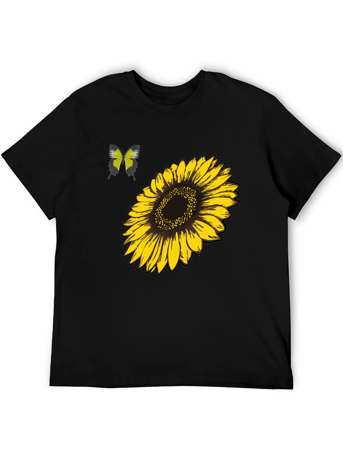 Camiseta Negra Girasol y Mariposa