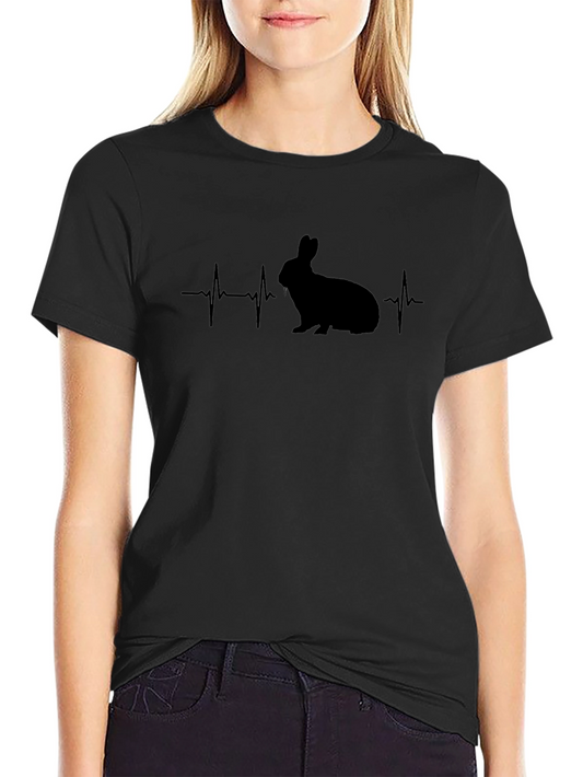 Camiseta Negra Conejo Latido - Diseño Único