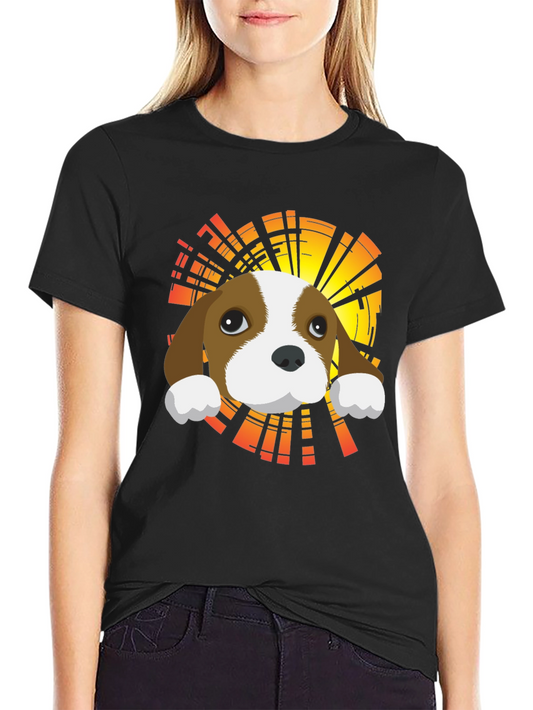 Camiseta Negra con Diseño de Perrito Adorable