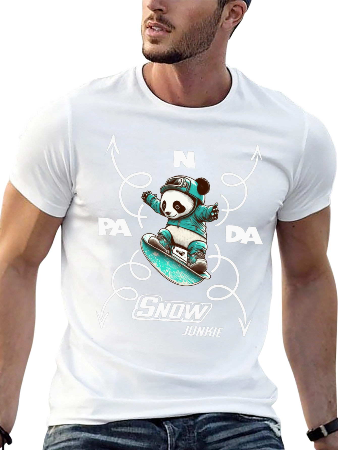 Camiseta Negra Panda Snowboard Junkie