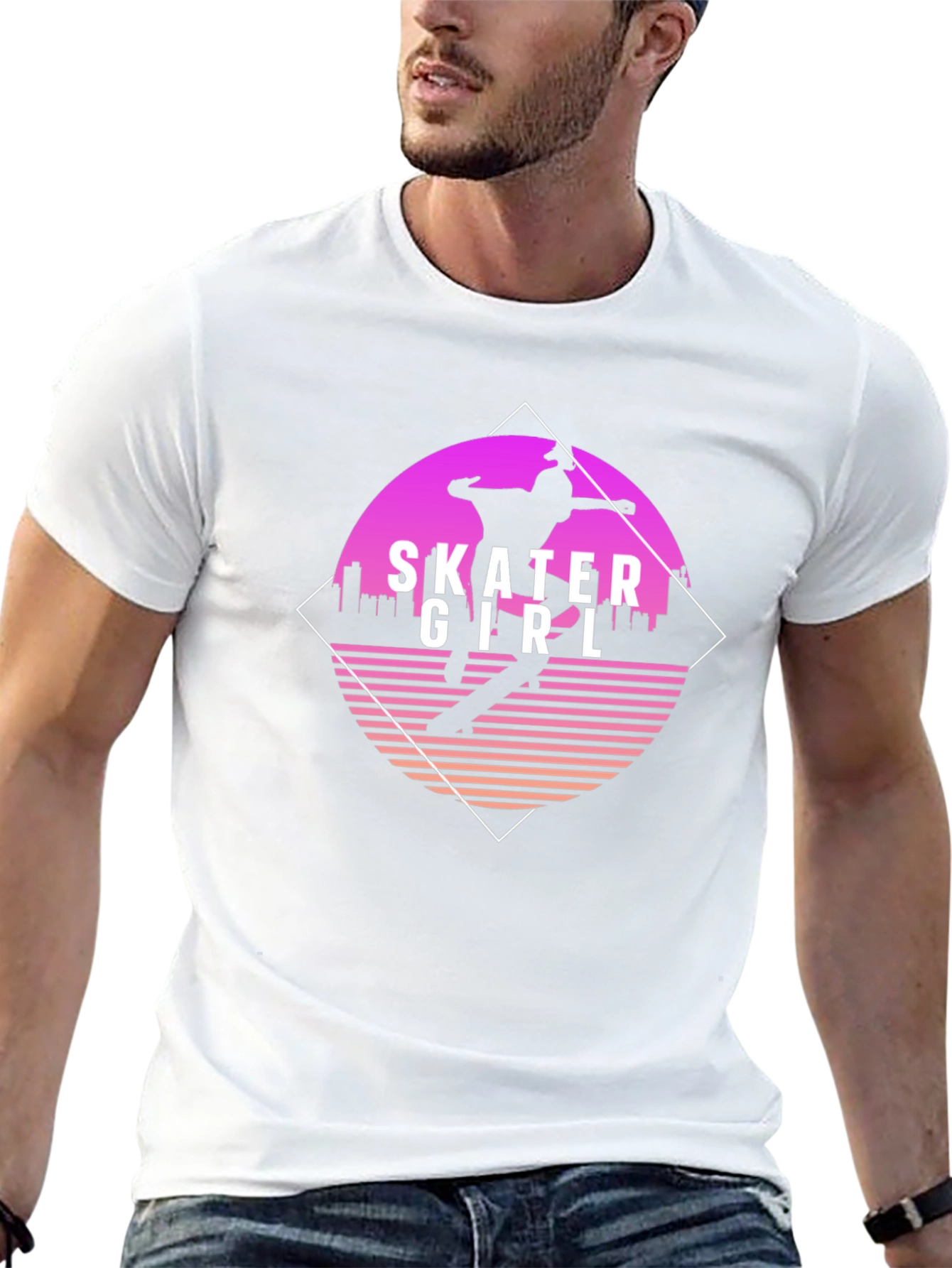 Camiseta Negra con Diseño Skater Girl Retro