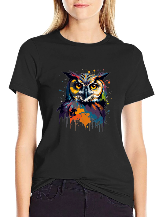 Camiseta Negra con Búho Colorido