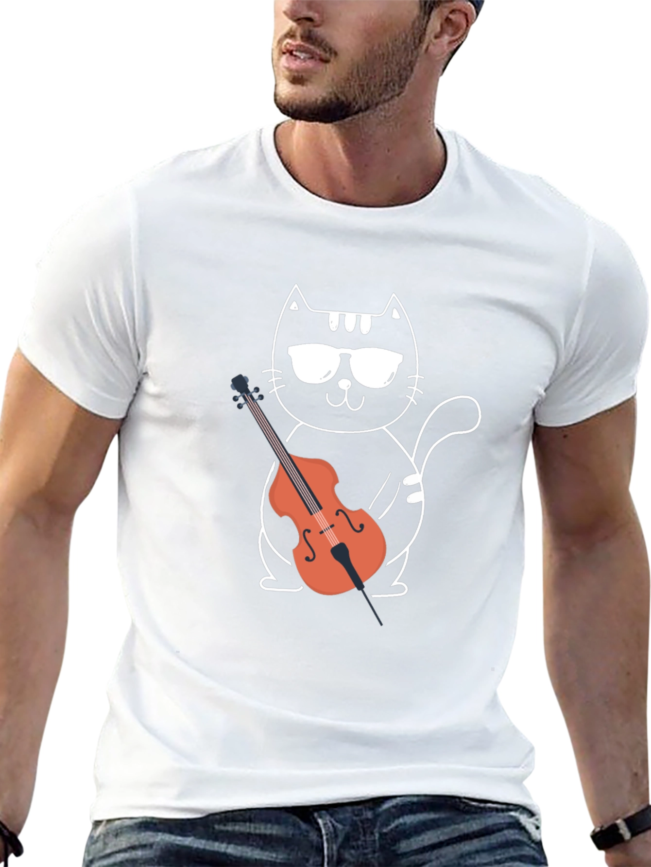 Camiseta Negra Gato Músico con Violonchelo