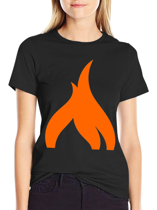 Camiseta Negra con Logo de Llama Naranja