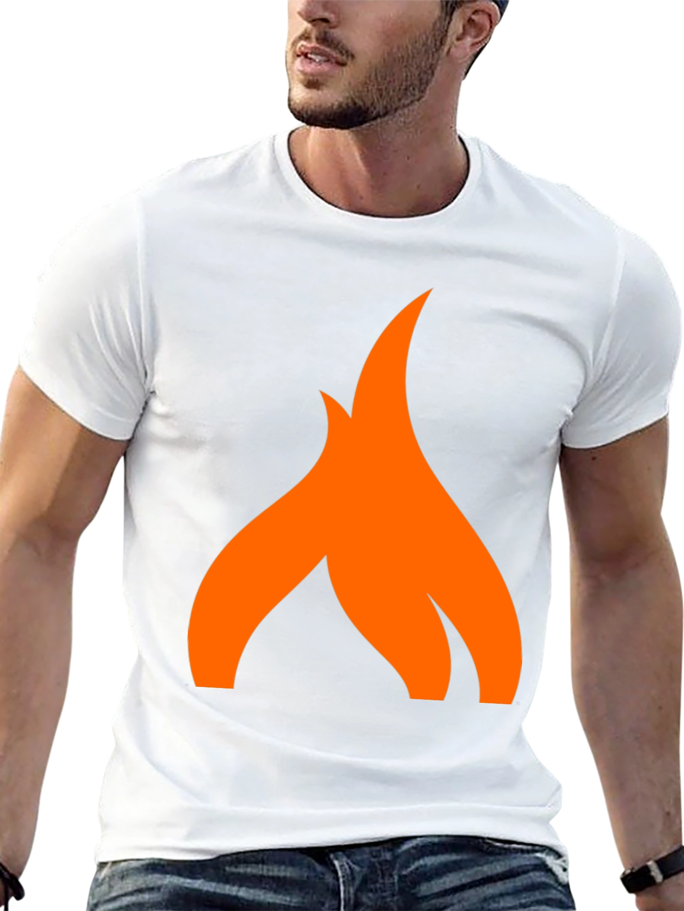 Camiseta Negra con Logo de Llama Naranja