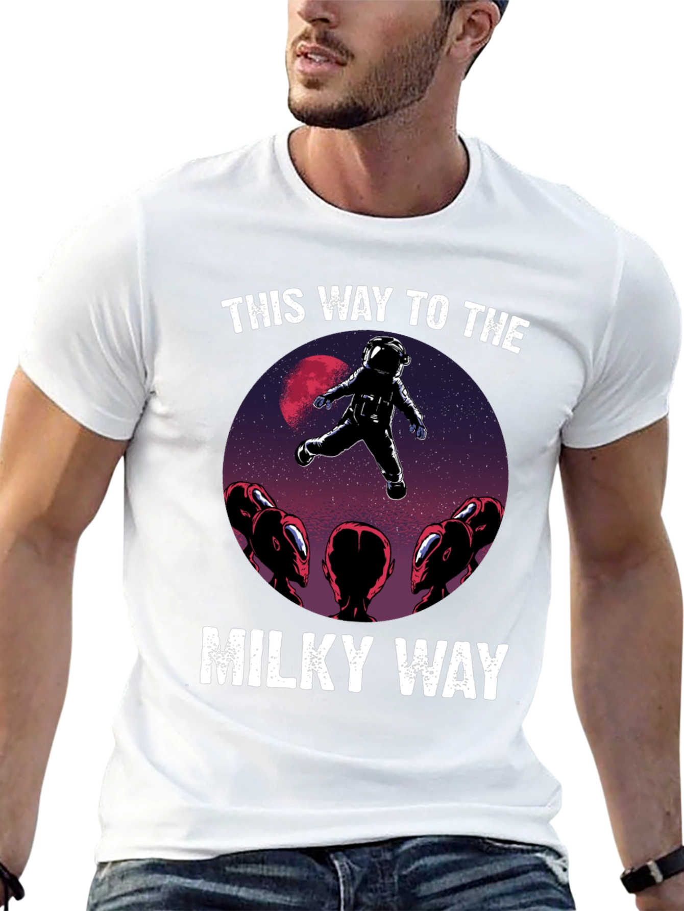 Camiseta Hombre: Astronauta y Extraterrestres Vía Láctea