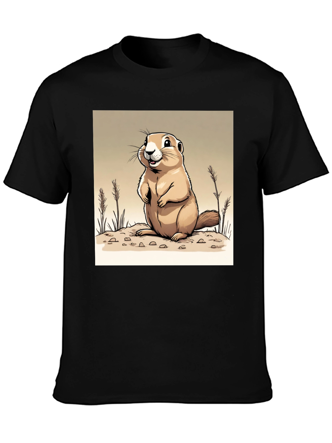 Camiseta Negra con Diseño de Marmota Amigable