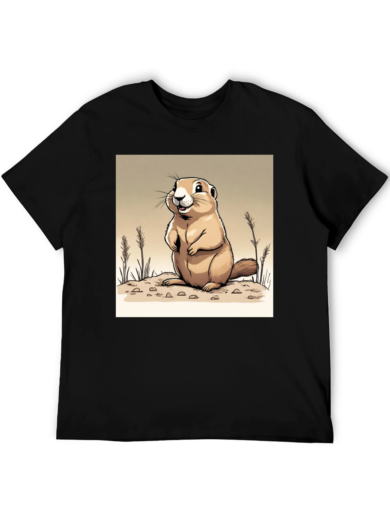 Camiseta Negra con Diseño de Marmota Amigable