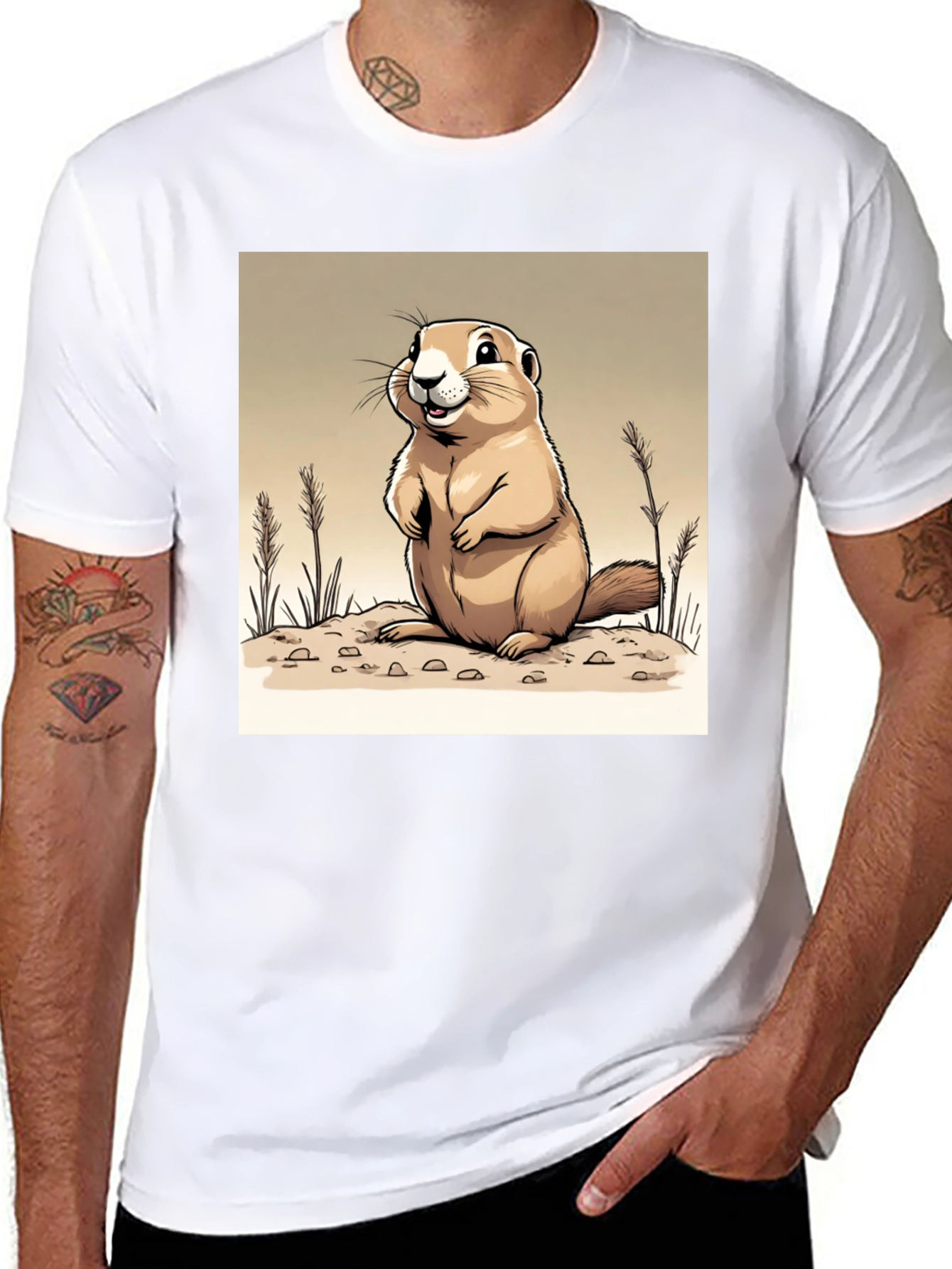 Camiseta Negra con Diseño de Marmota Amigable