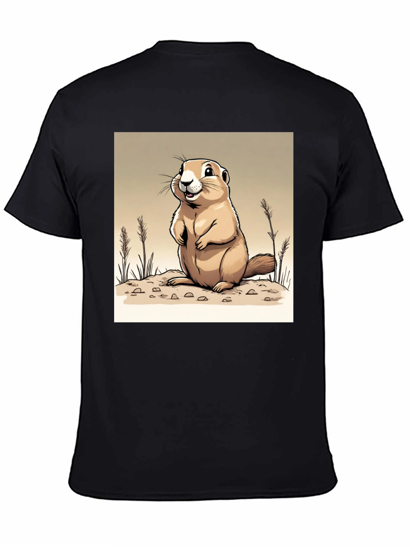 Camiseta Negra con Diseño de Marmota Amigable