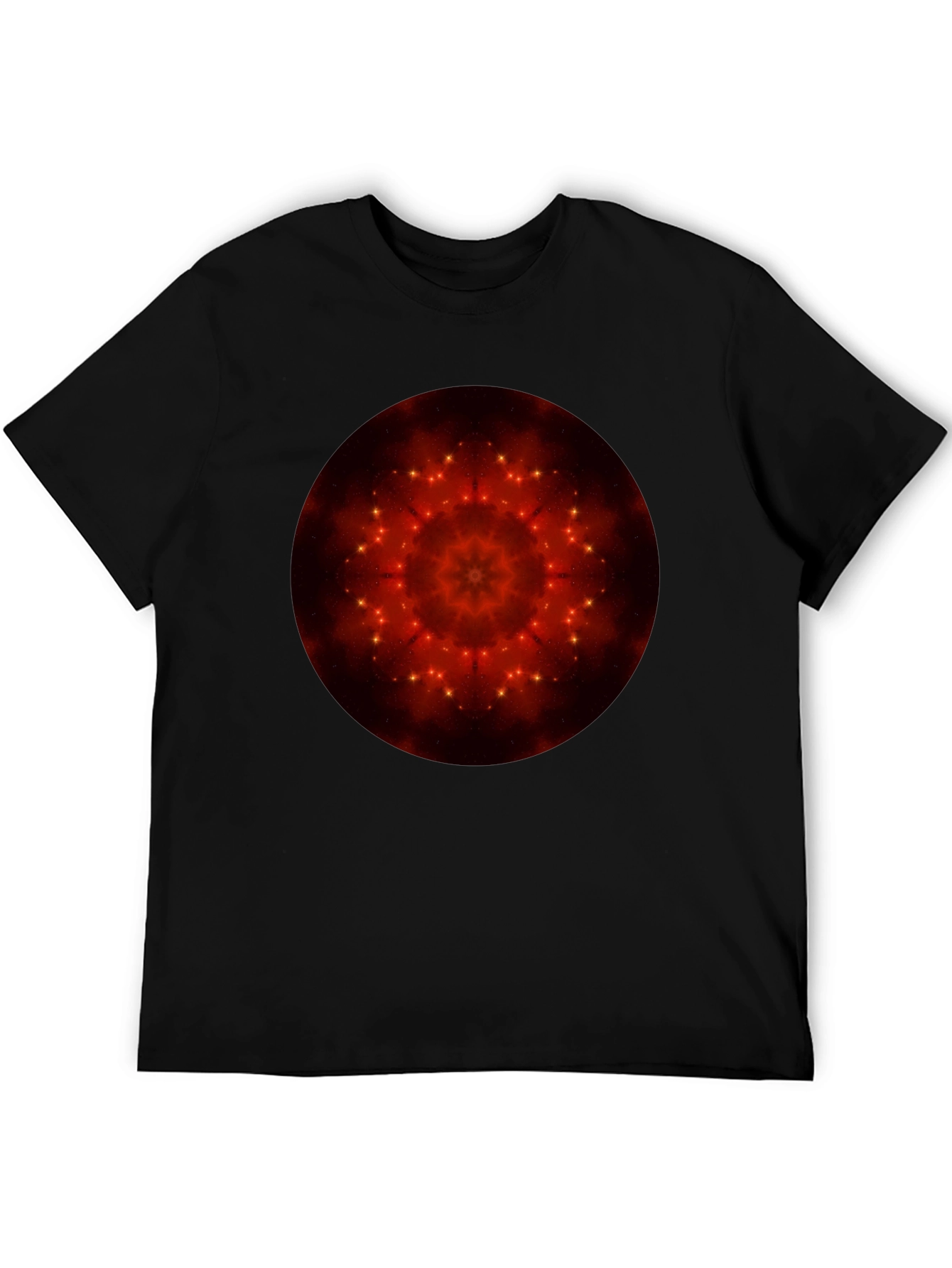 Camiseta Negra con Diseño Mandala Estelar Rojo