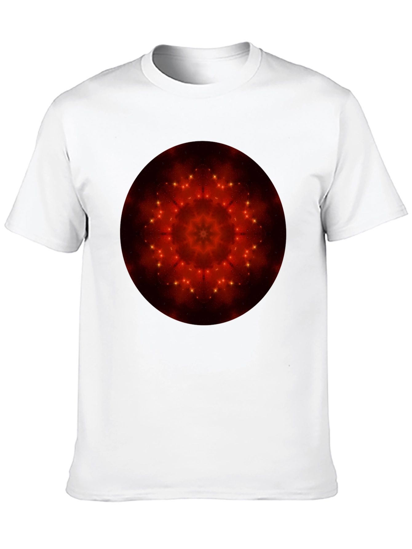 Camiseta Negra con Diseño Mandala Estelar Rojo