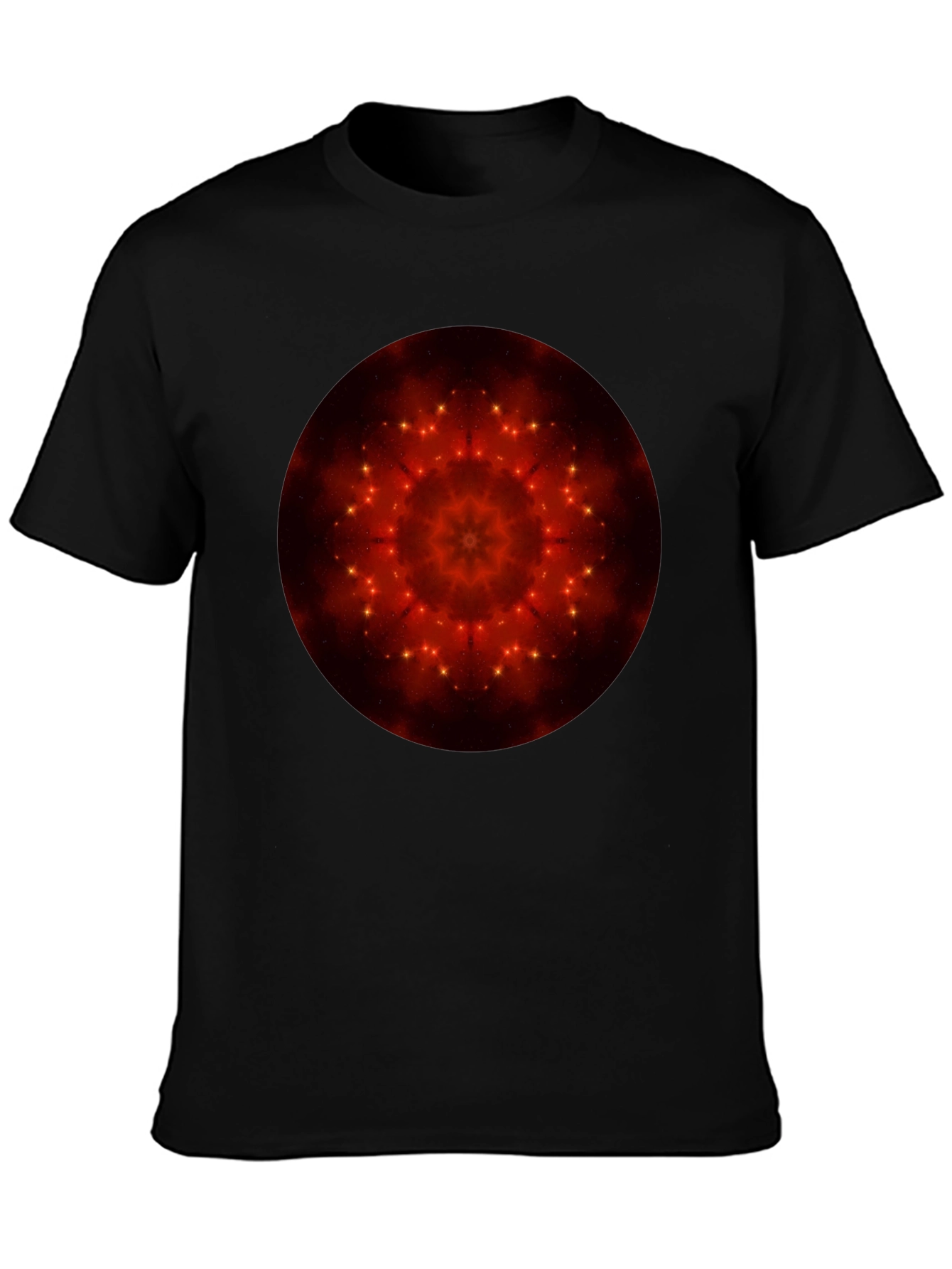 Camiseta Negra con Diseño Mandala Estelar Rojo