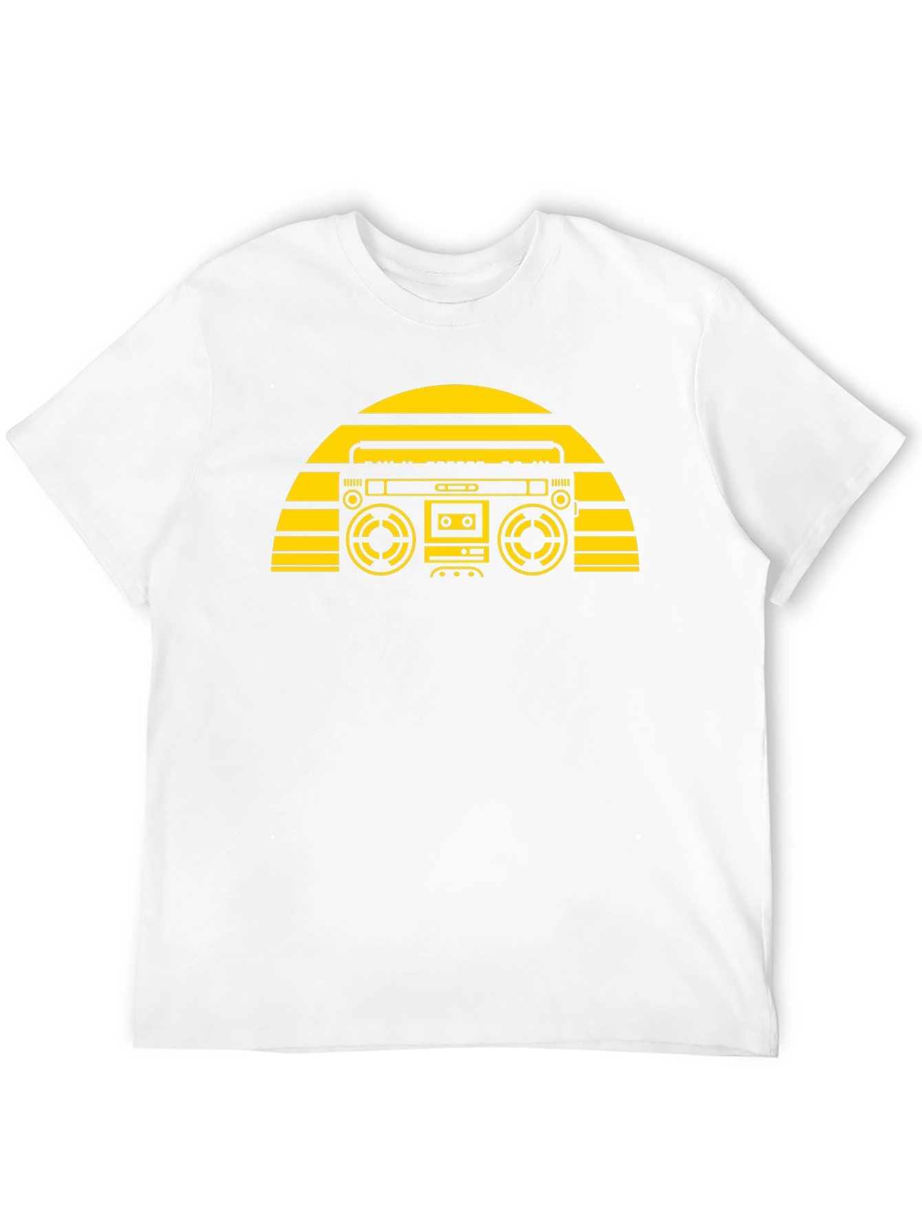 Camiseta Negra con Diseño Retro de Radiocasete Amarillo
