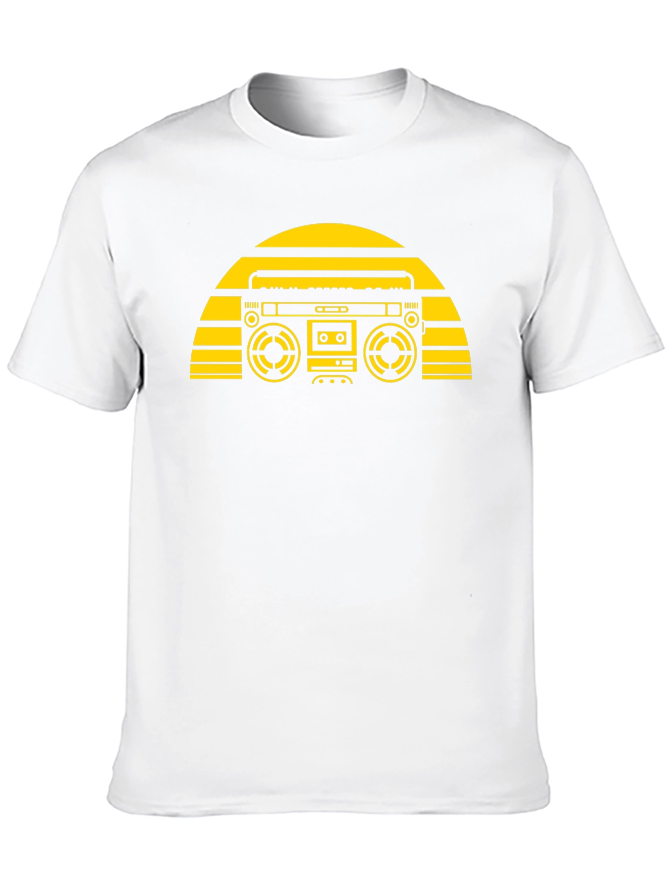 Camiseta Negra con Diseño Retro de Radiocasete Amarillo