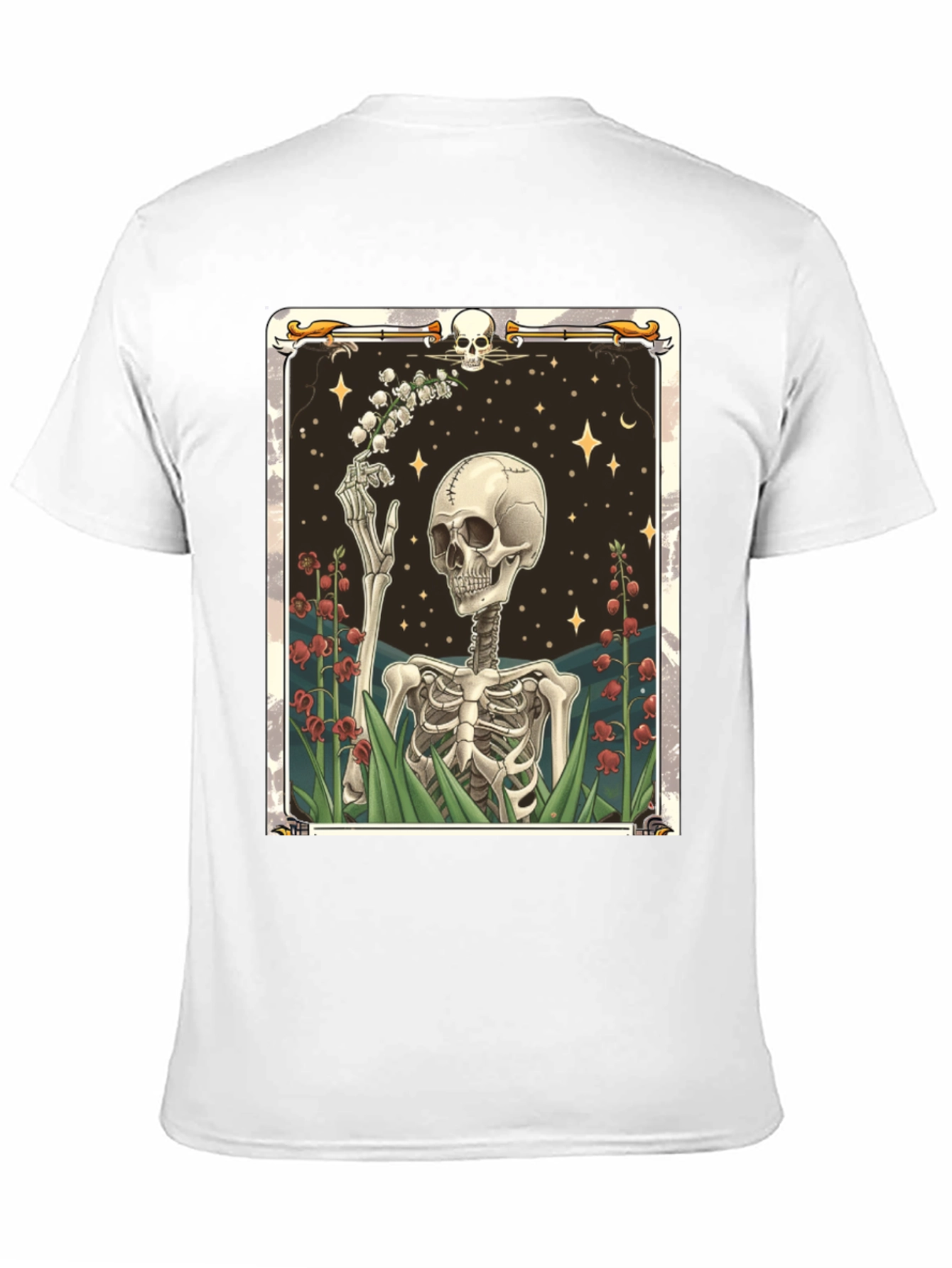 Camiseta Negra con Diseño de Esqueleto Floral