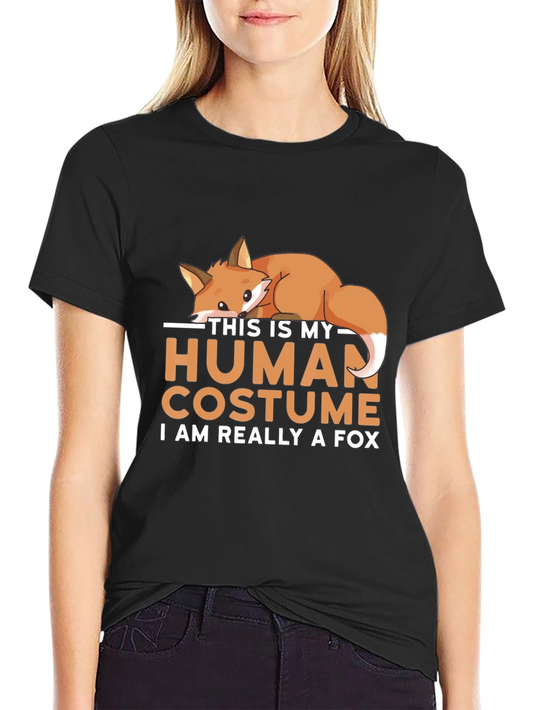 Camiseta Negra Disfraz Humano con Diseño de Zorro