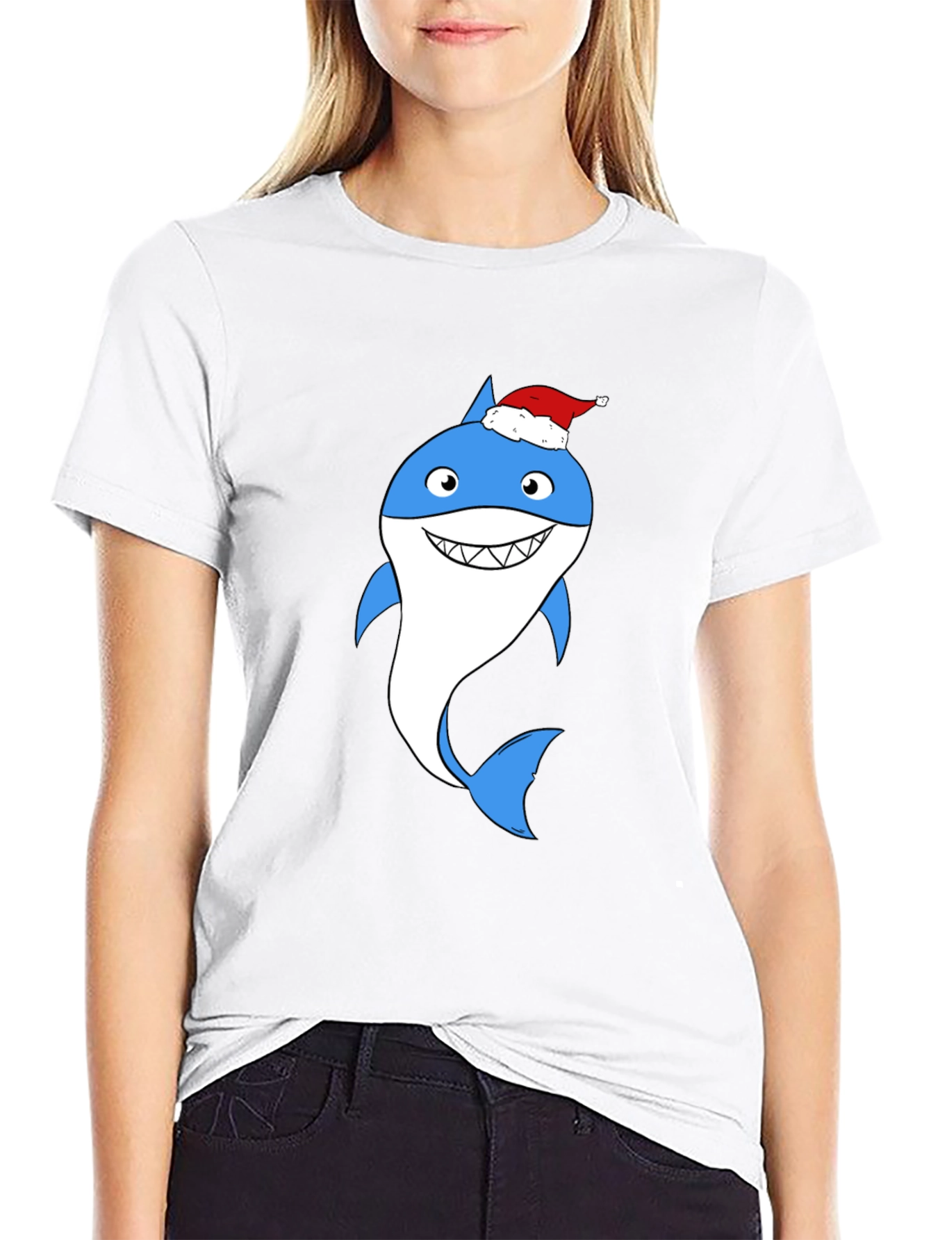 Camiseta Negra con Tiburón Navideño