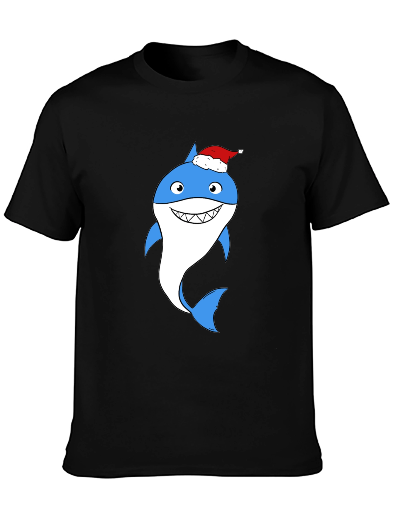 Camiseta Negra con Tiburón Navideño