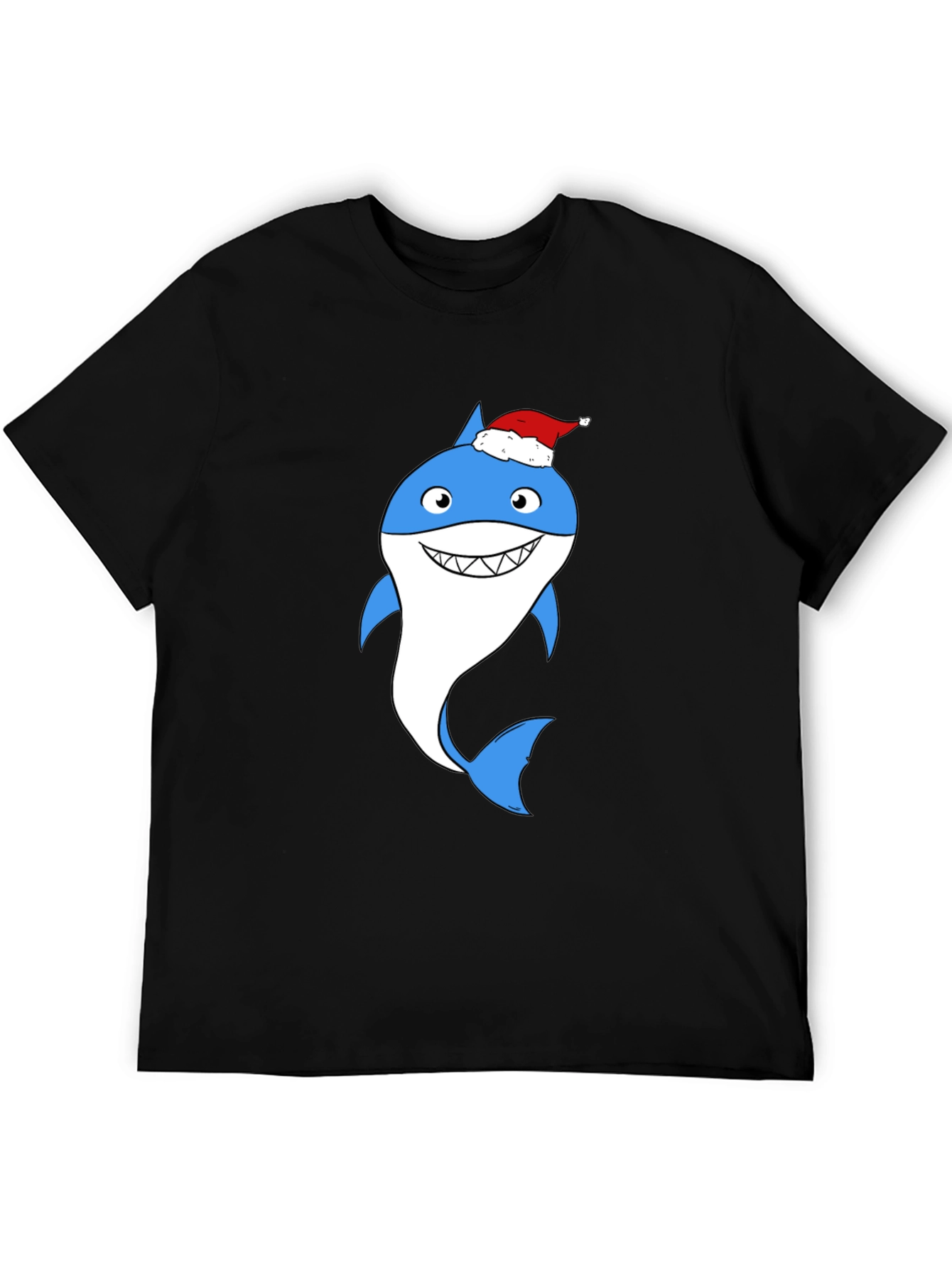 Camiseta Negra con Tiburón Navideño