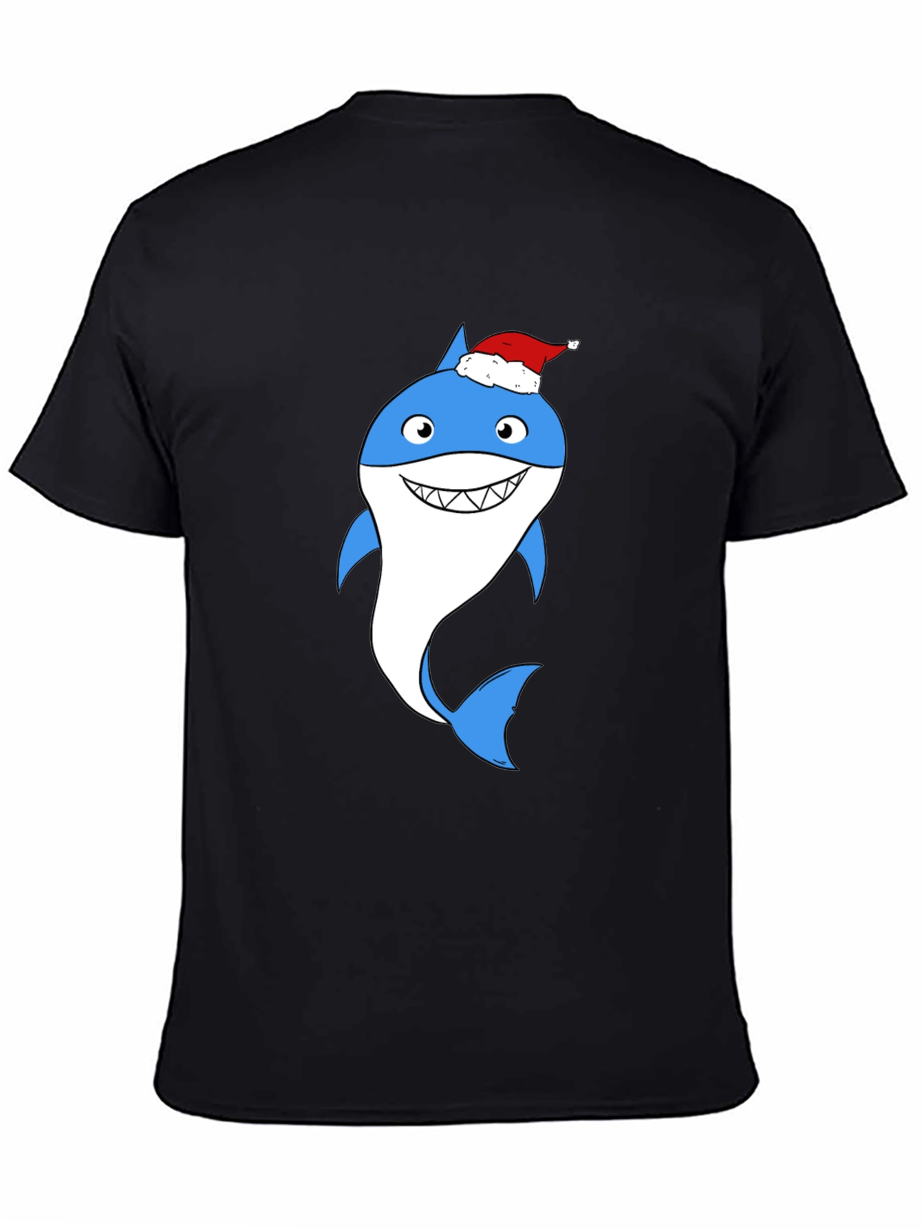 Camiseta Negra con Tiburón Navideño