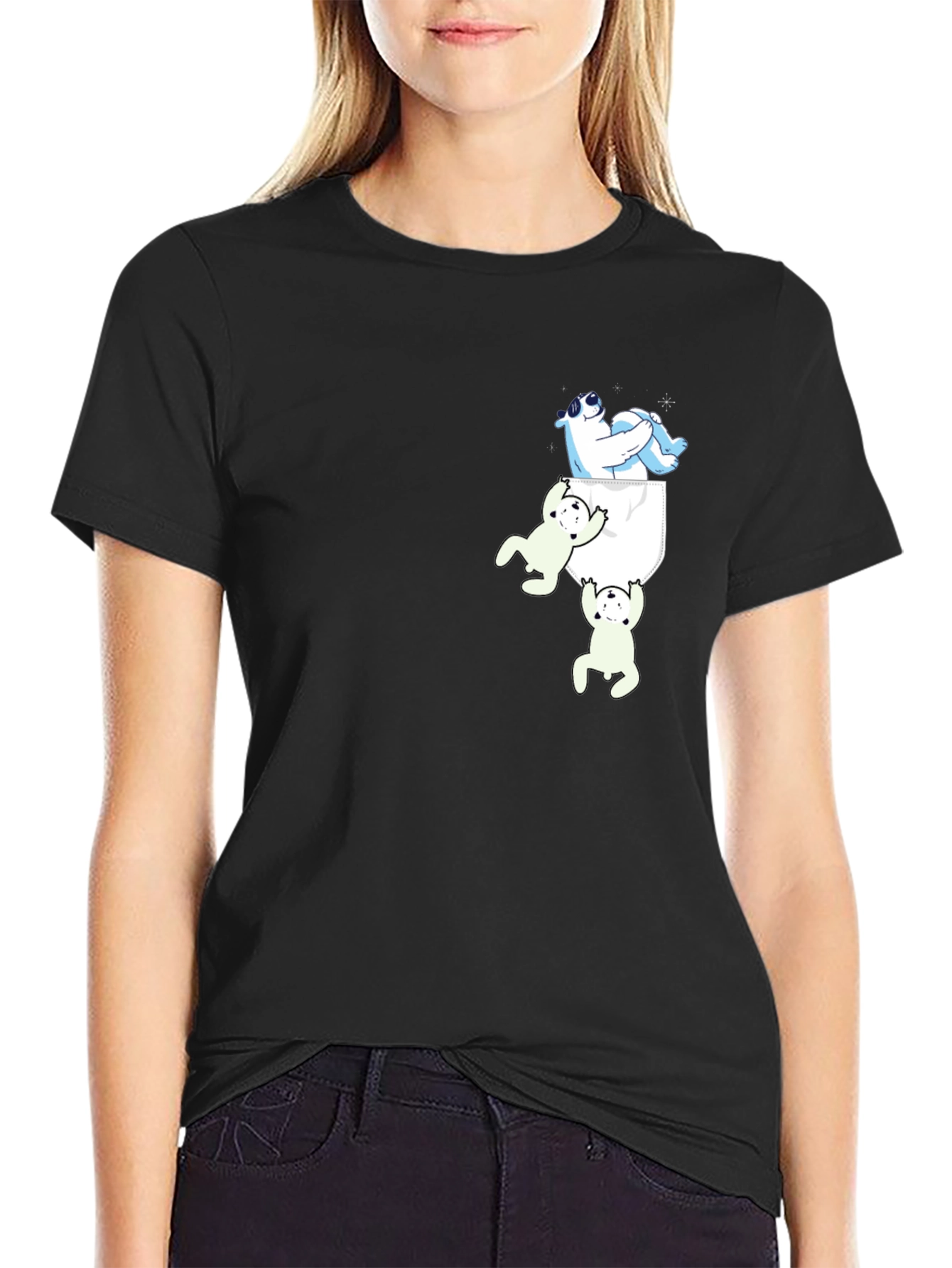 Camiseta Negra con Diseño Divertido de Osos Polares