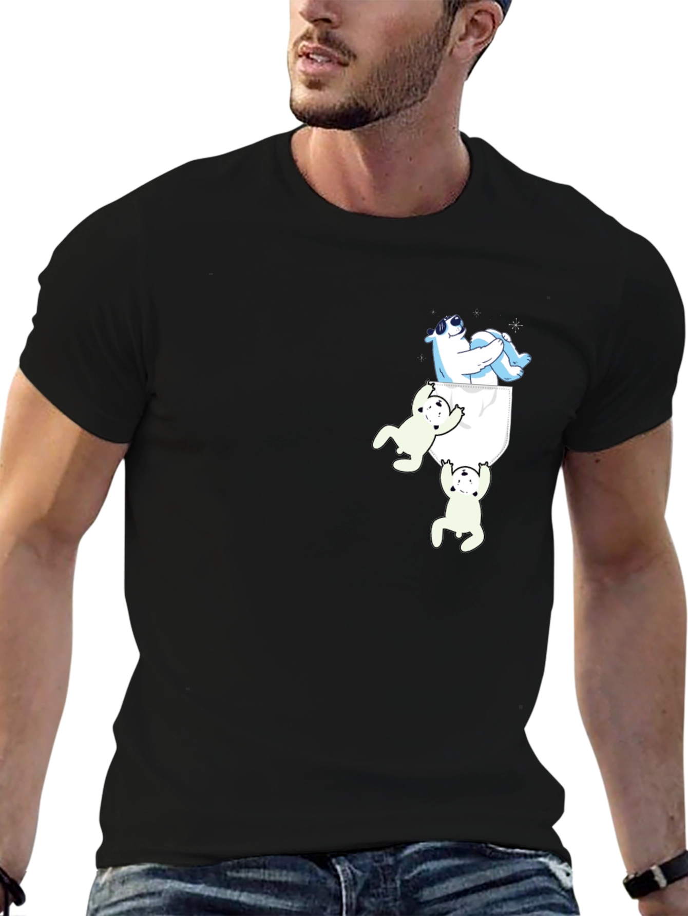 Camiseta Negra con Diseño Divertido de Osos Polares