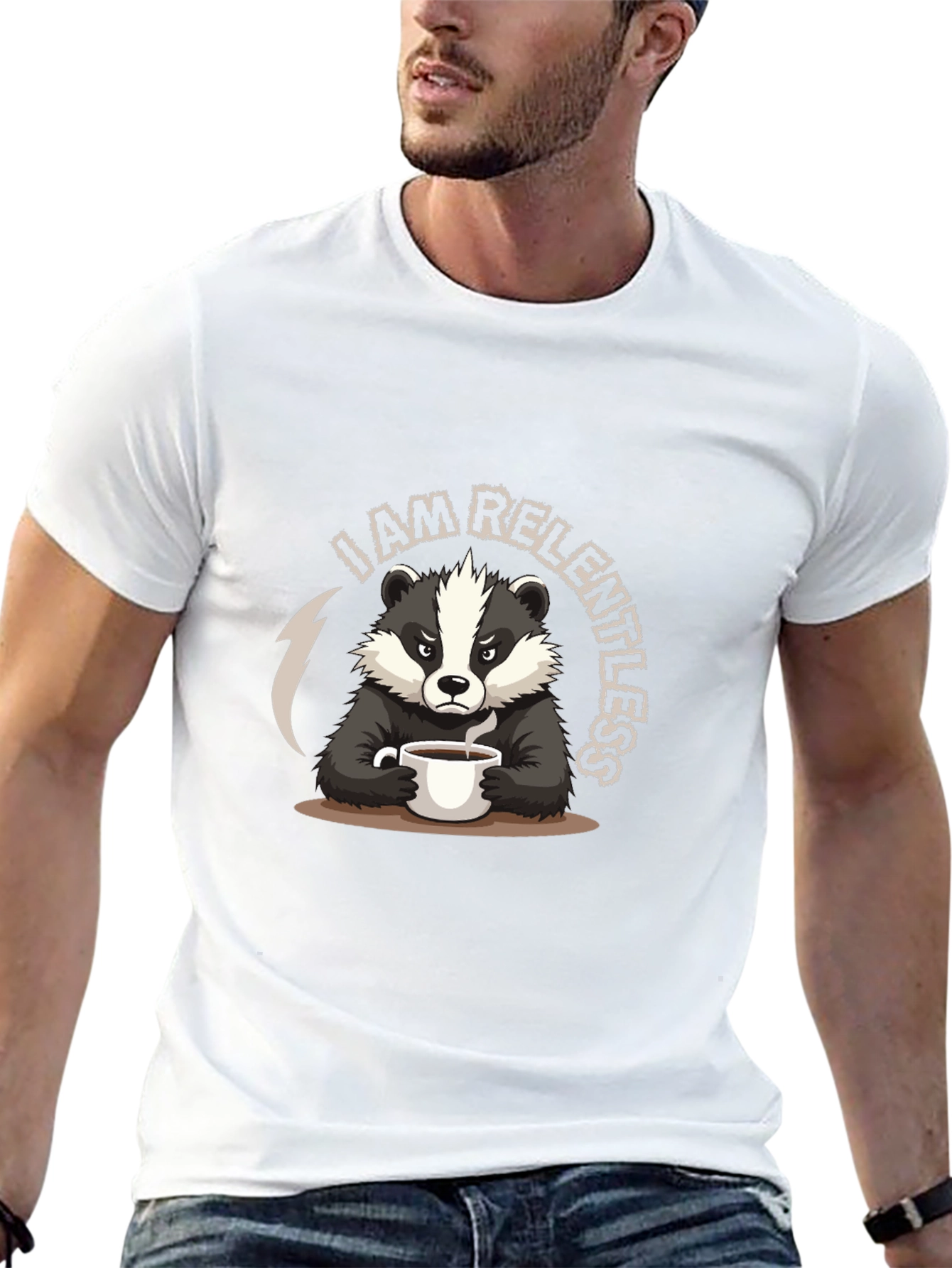 Camiseta Negra: Tejón Implacable con Café