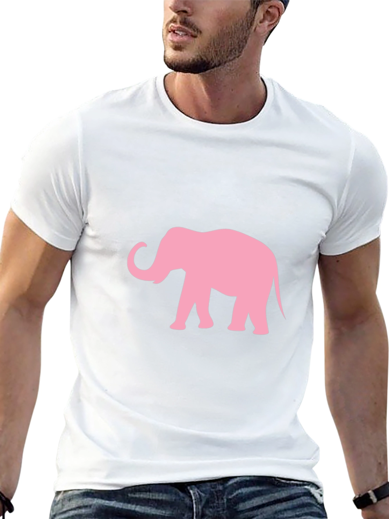 Camiseta Negra con Estampado de Elefante Rosa