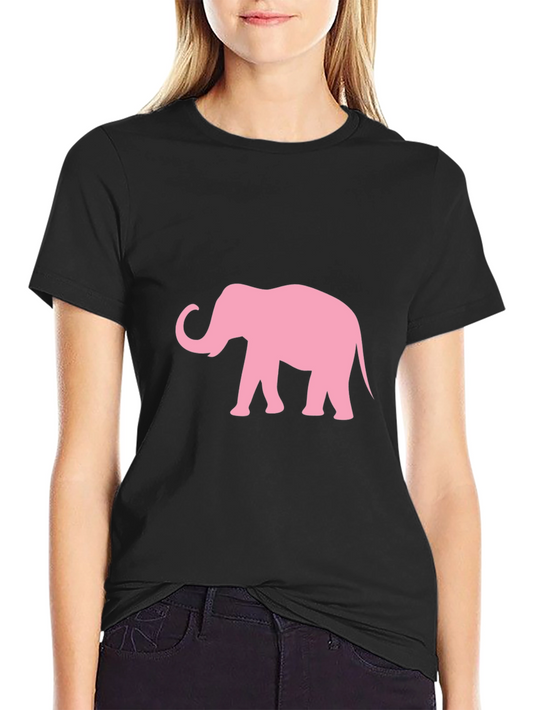 Camiseta Negra con Estampado de Elefante Rosa