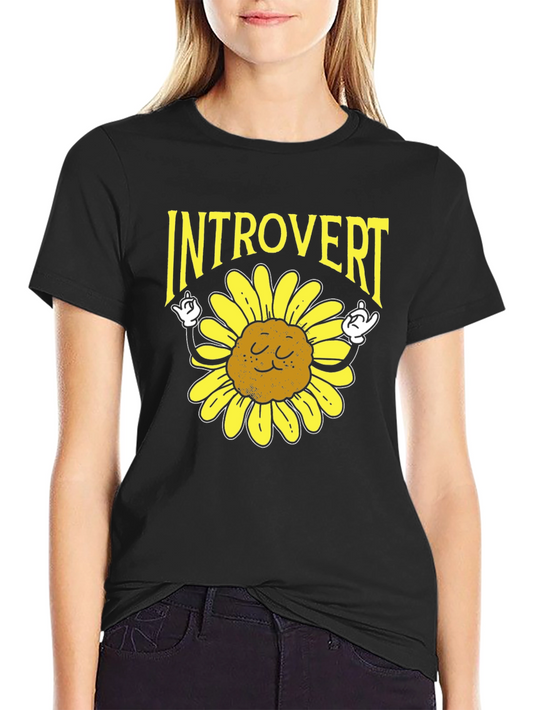 Camiseta Negra Introvertido Girasol Divertido