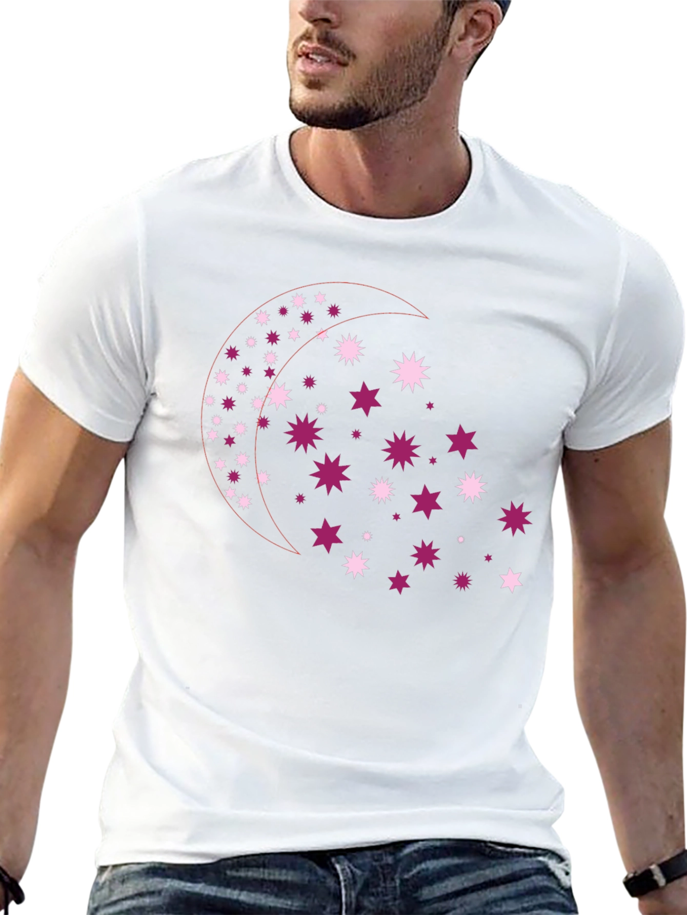 Camiseta Negra con Diseño de Luna y Estrellas