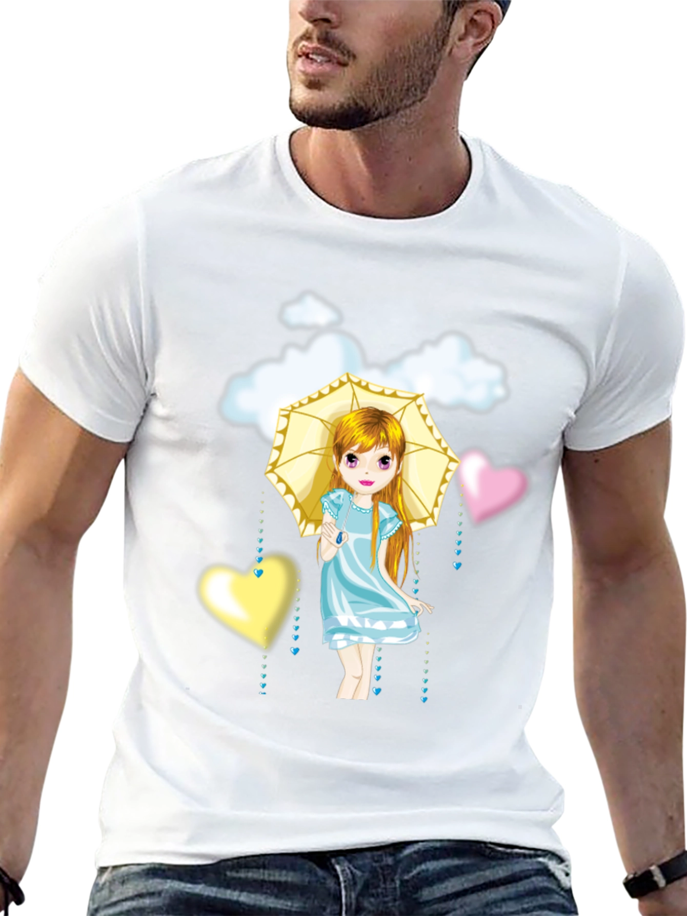 Camiseta Negra con Diseño de Niña con Paraguas